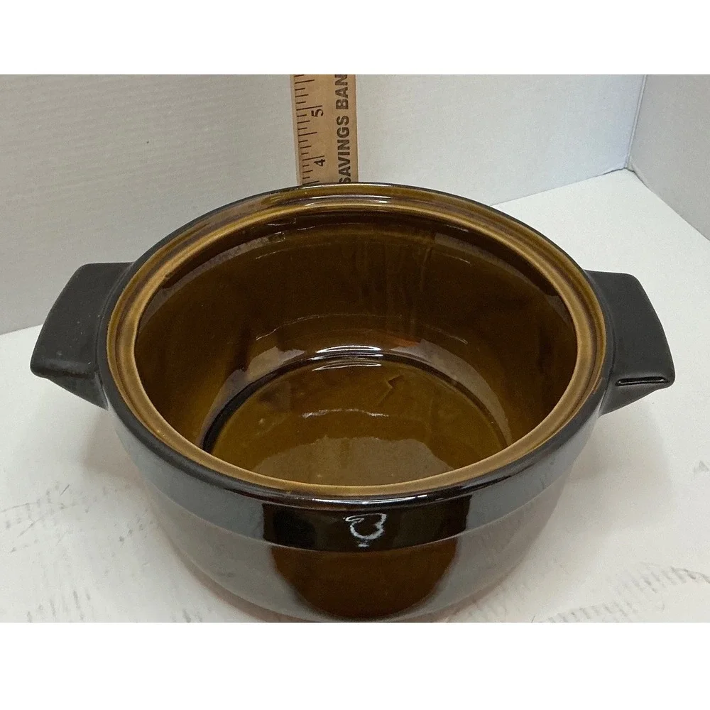 Vintage Ceramic Casserole Bean Pot with Lid Brown Floral Oven Proof Stoneware